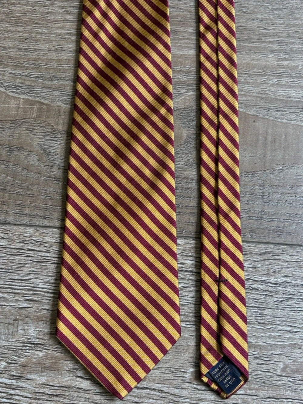 Brooks Brothers Makers Pure Silk Burgundy & Gold Diagonal Stripe Neck Tie